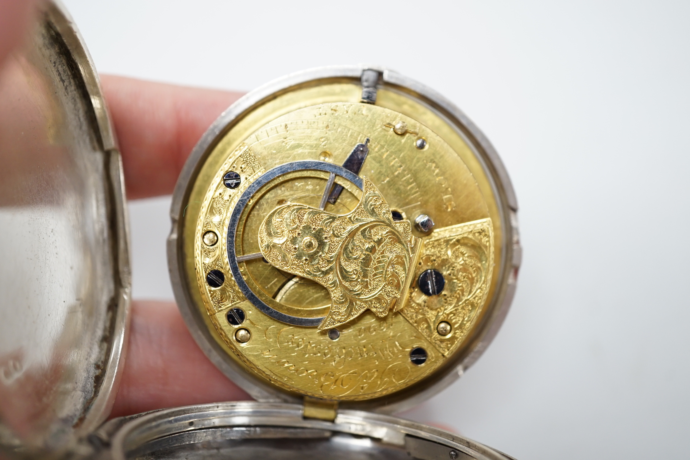 A 19th century silver pair cased kewind verge pocket watch, by Broad of London and a similar hunter pocket watch by Brown of Winchester.